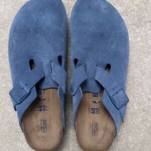 Birkenstock Boston Blue Suede Clogs